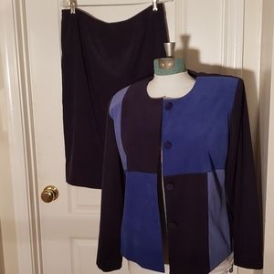 Leslie Faye 2 piece suit blue jacket skirt